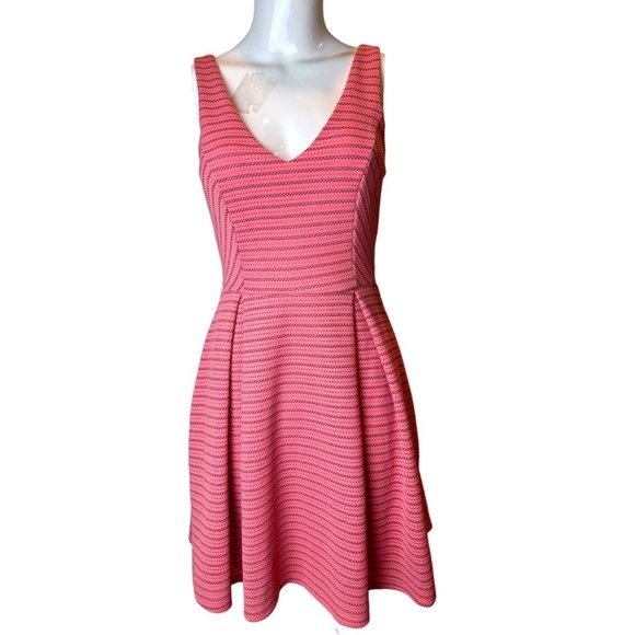 Soprano Womens Striped Fit & Flare Skarter Dress Backless Back Zip Pink SZ Small - Picture 1 of 6